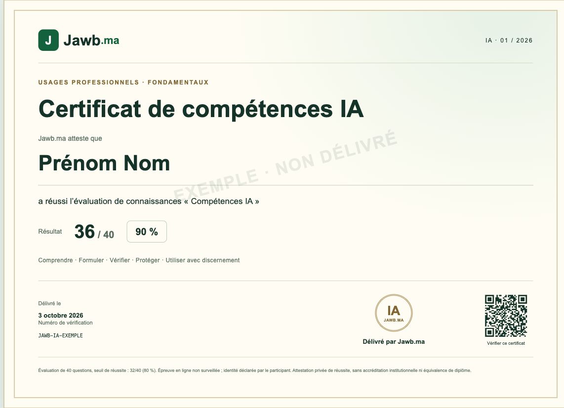 AI Skills at Work: Prepare for Your Jawb.ma Test and Certificate